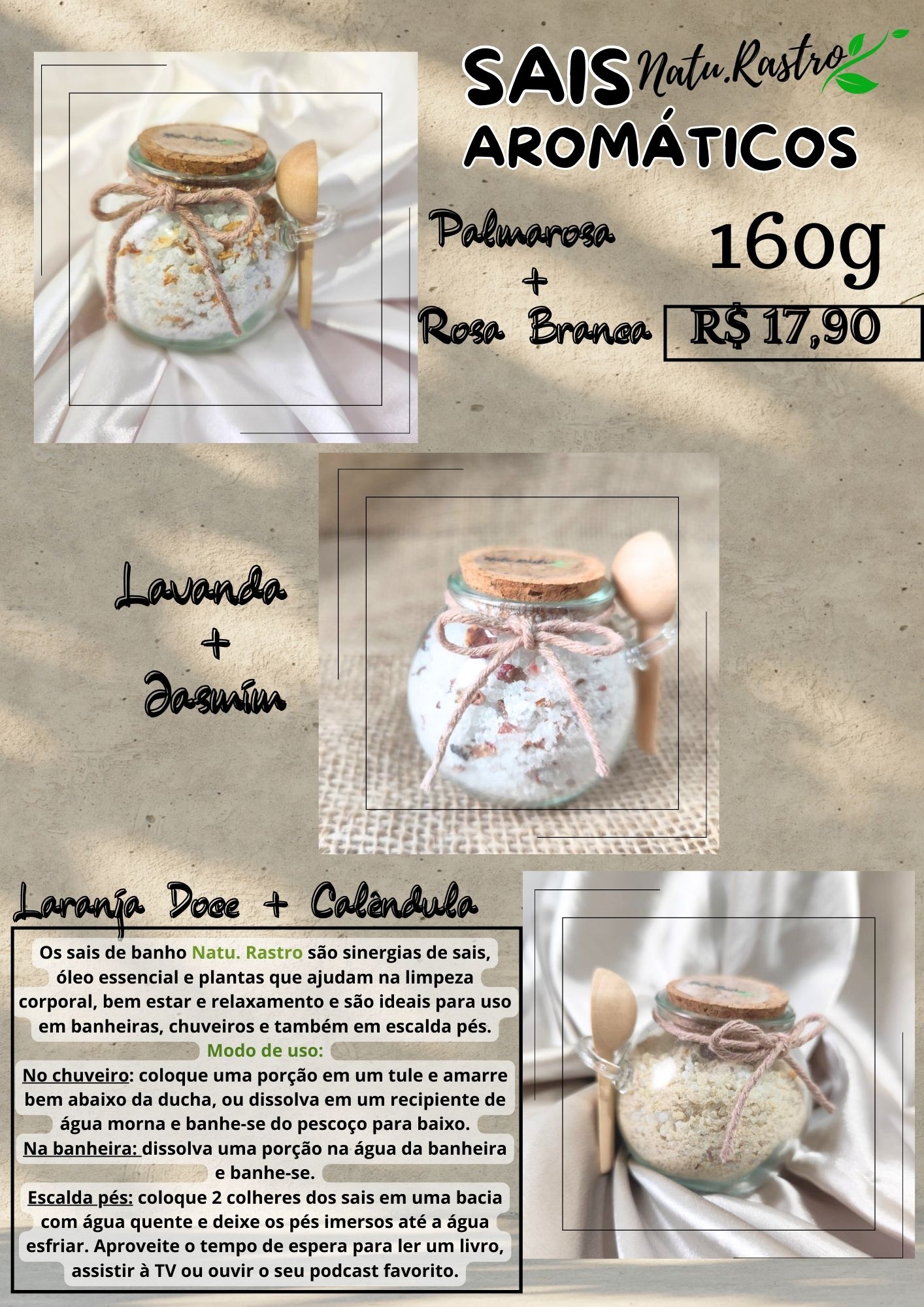 Sal de Banho Lavanda e Jasmim Natu.Rastro...
